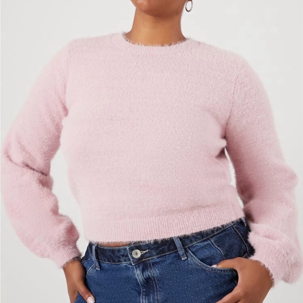 Forever 21 Fuzzy Pink Knit Sweater